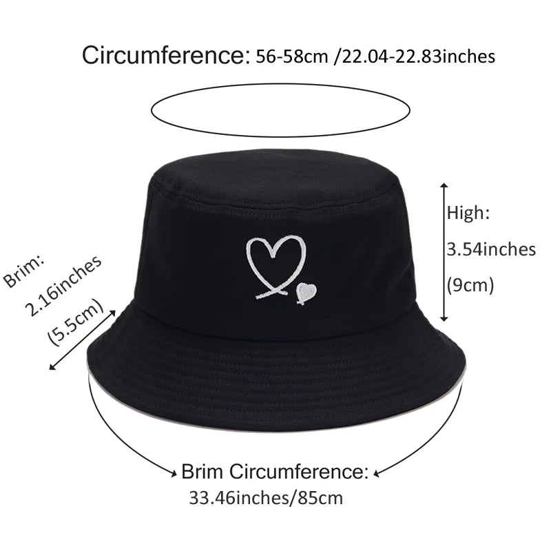 Unisex Reversible Heart-Embroidered Bucket Hat
