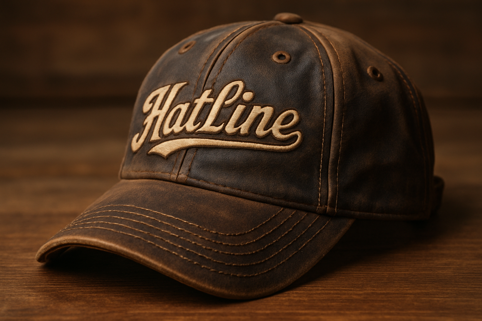 Create a picture of a beautiful looking vintage cap with e brand name HatLine Written on it